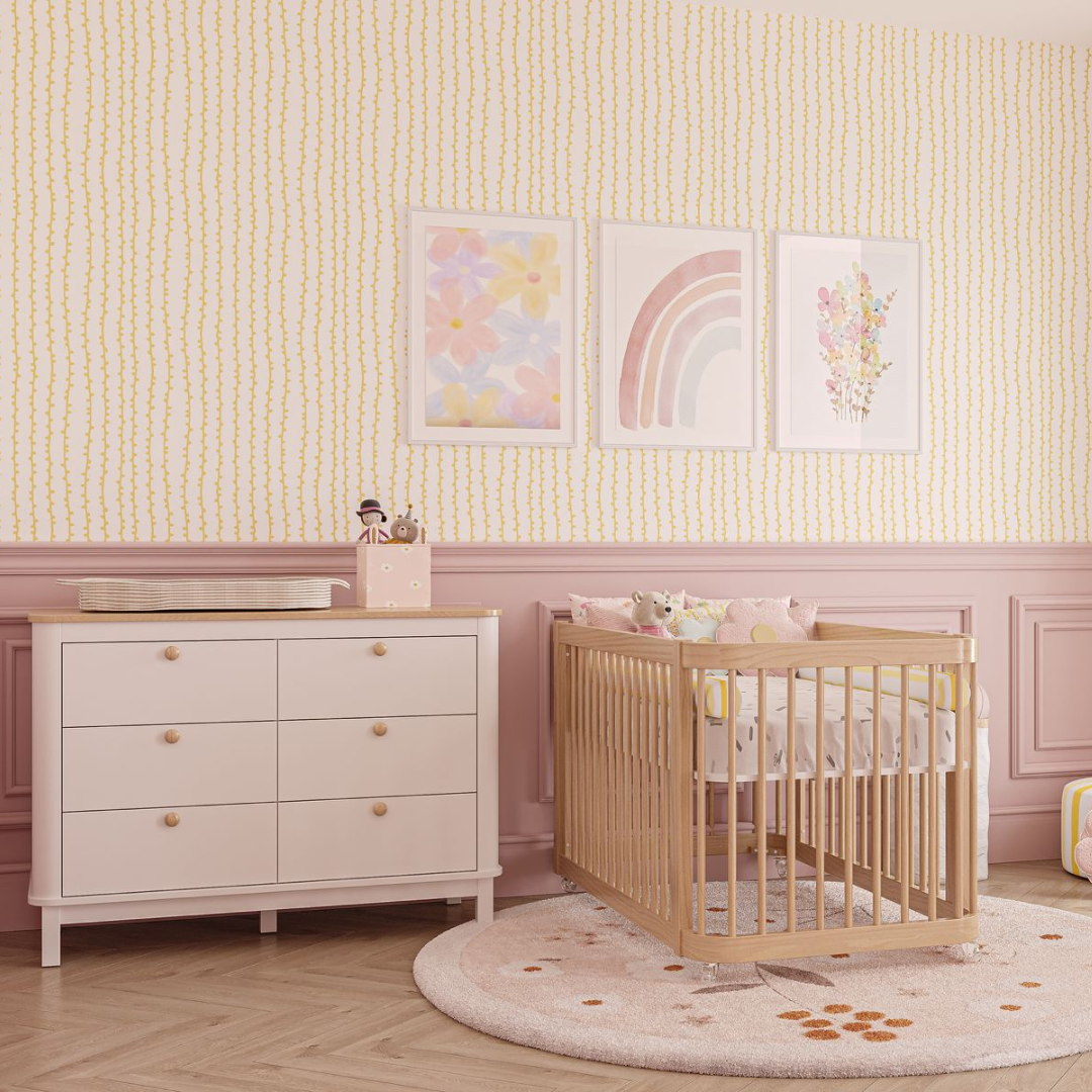 Conjunto de Quarto de Bebê com Berço Evolutivo Móveis Quater Cômoda e Prateleiras