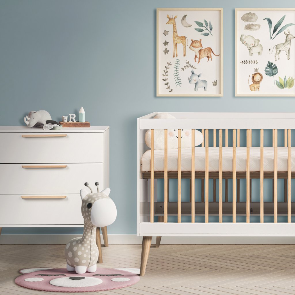 Conjunto de Quarto para Bebê Retrô pés palito berço e cômoda quarto tema safari