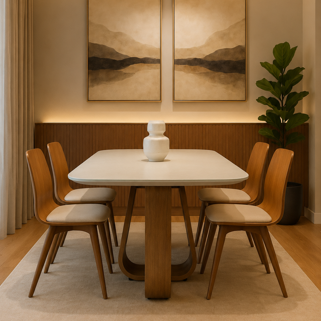 Mesa de Jantar Retangular Helena Cor Freijó com vidro Off White 117 cm