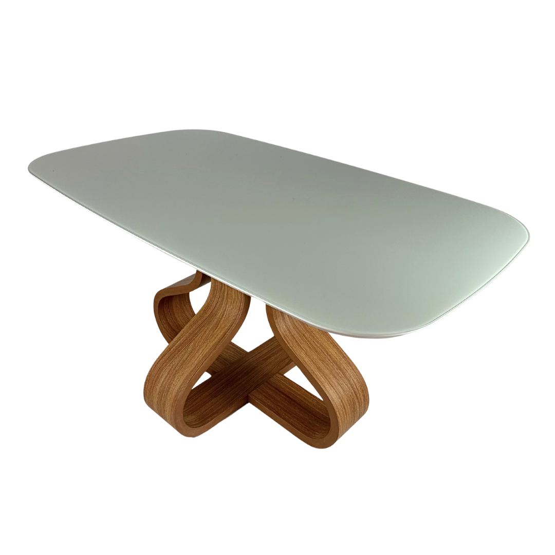 Mesa de Jantar Daiana Cor Freijó com vidro Off White 4 e 6 lugares