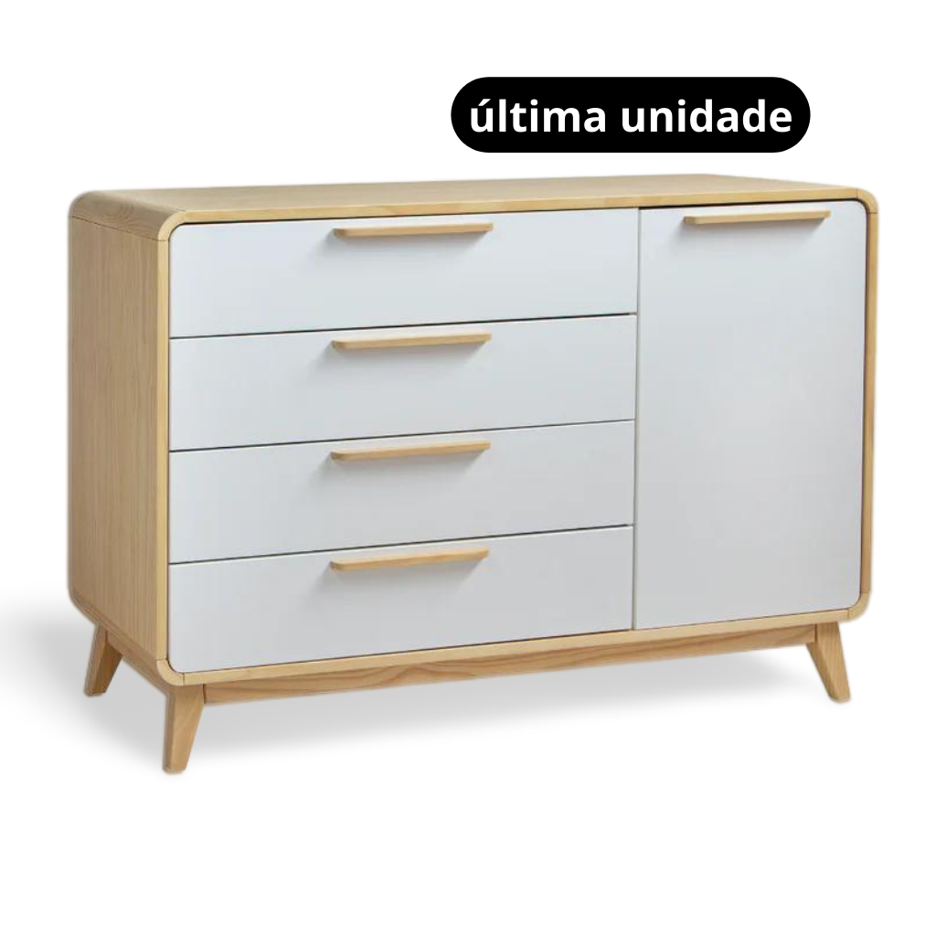 Cômoda 4 gavetas e 1 porta Evolutivo Carvalho e Branco