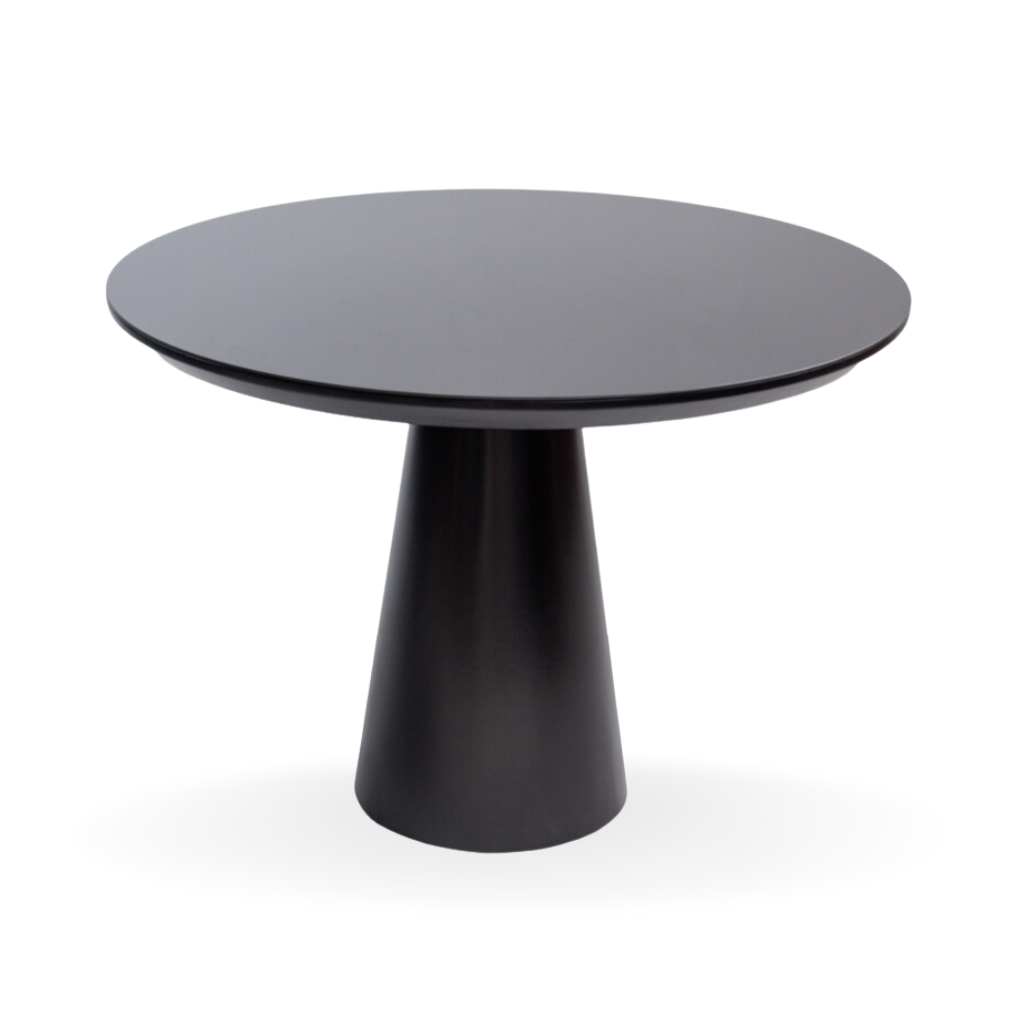 Mesa de Jantar Redonda Morgana Base Cone Preto e Tampo Preto e Vidro sobreposto Preto 120 cm