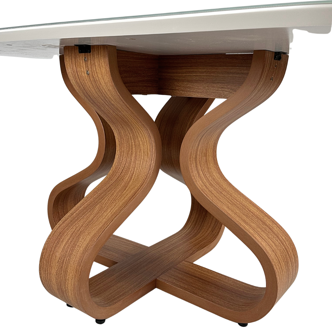 Mesa de Jantar Daiana Cor Freijó com vidro Off White 4 e 6 lugares