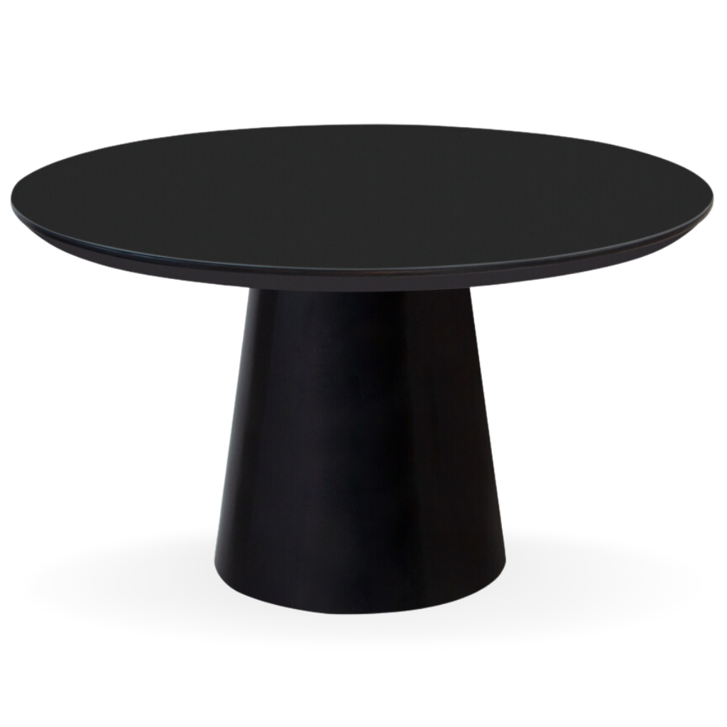 Mesa de Jantar Redonda Rafaela Cone Preto Tampo Preto e Vidro Sobreposto Preto 140 cm