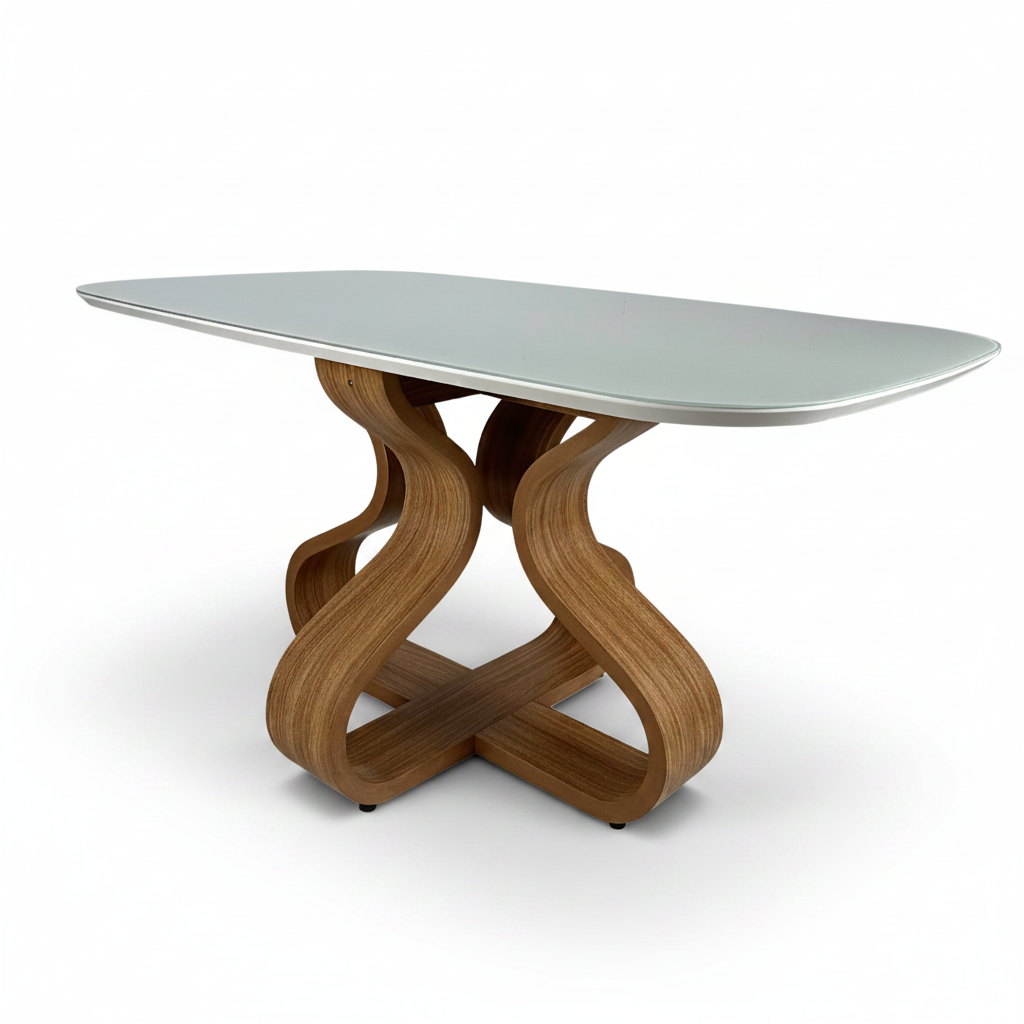 Mesa de Jantar Daiana Cor Freijó com vidro Off White 4 e 6 lugares