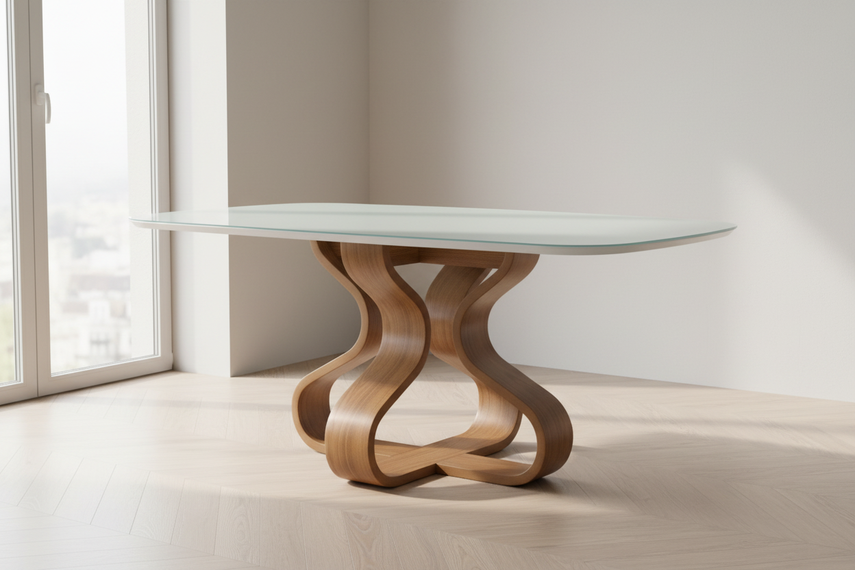 Mesa de Jantar Daiana Cor Freijó com vidro Off White 4 e 6 lugares