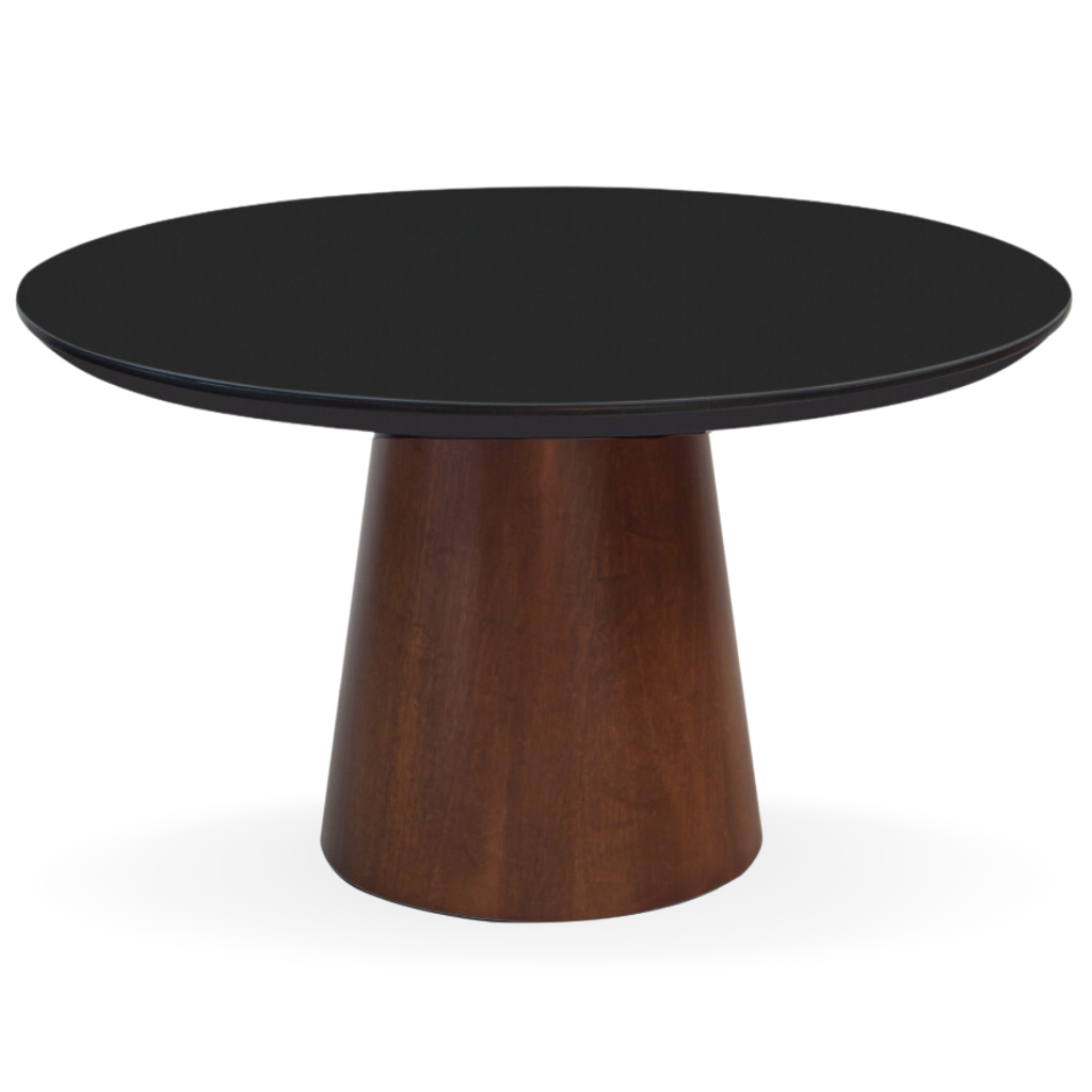Mesa de Jantar Redonda Marina Cone Castanho Tampo Preto e Vidro Sobreposto Preto 140 cm