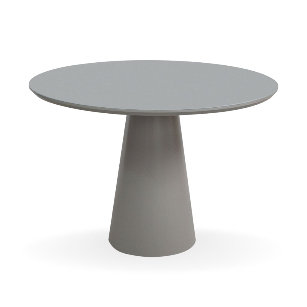 Mesa de Jantar Redonda Pietra Base Cone Fendi e Tampo Fendi com Vidro Sobreposto Fendi 110 cm