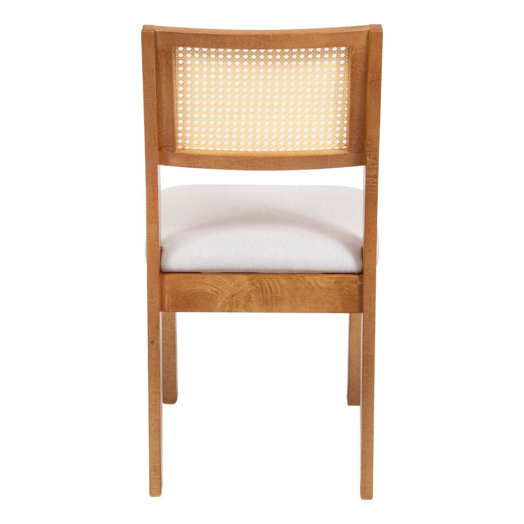 Cadeira de Madeira com Tela Sextavada Silvia Cor Freijó Tecido Linho Creme - Kit com 2