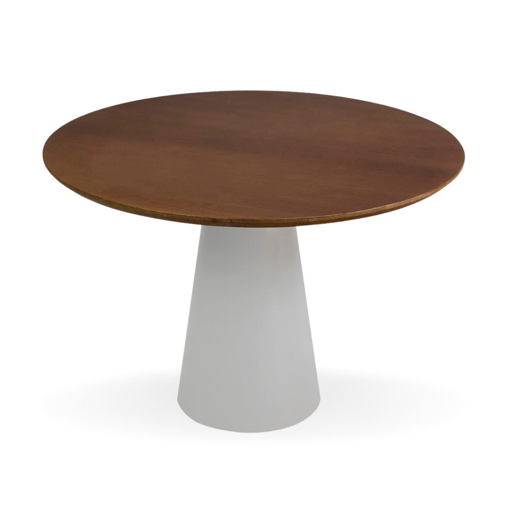Mesa de Jantar Redonda Jade Base Cone Fendi e Tampo Amêndoa 110 cm