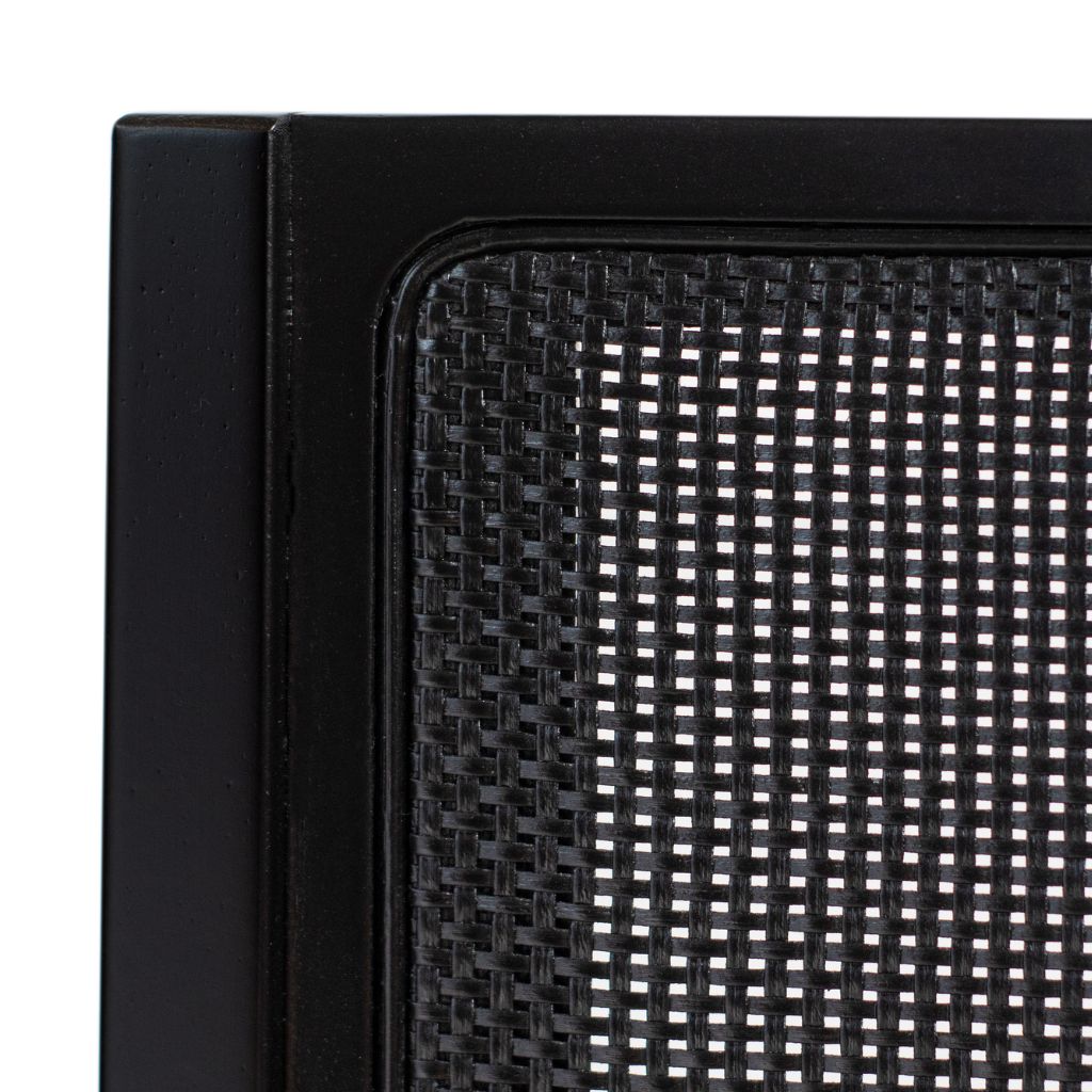 Banqueta de Madeira com Telinha e Estofado Silvia cor Preto Tecido Facto Preto Baixa