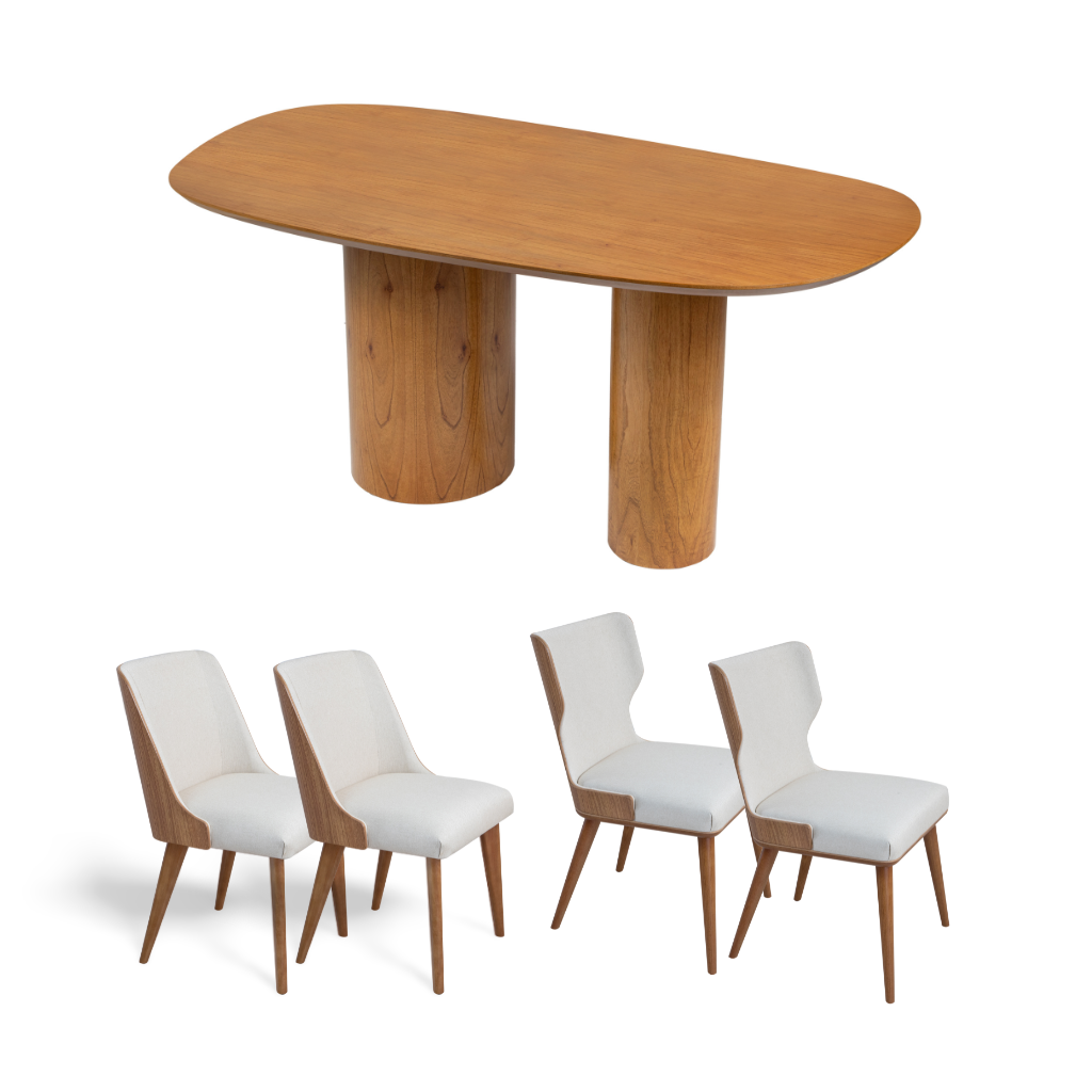Mesa de Jantar Orgânica Luna 180x100 em Cinamomo + 2 Cadeiras de Jantar Malu + 2 Cadeiras de Jantar Gina