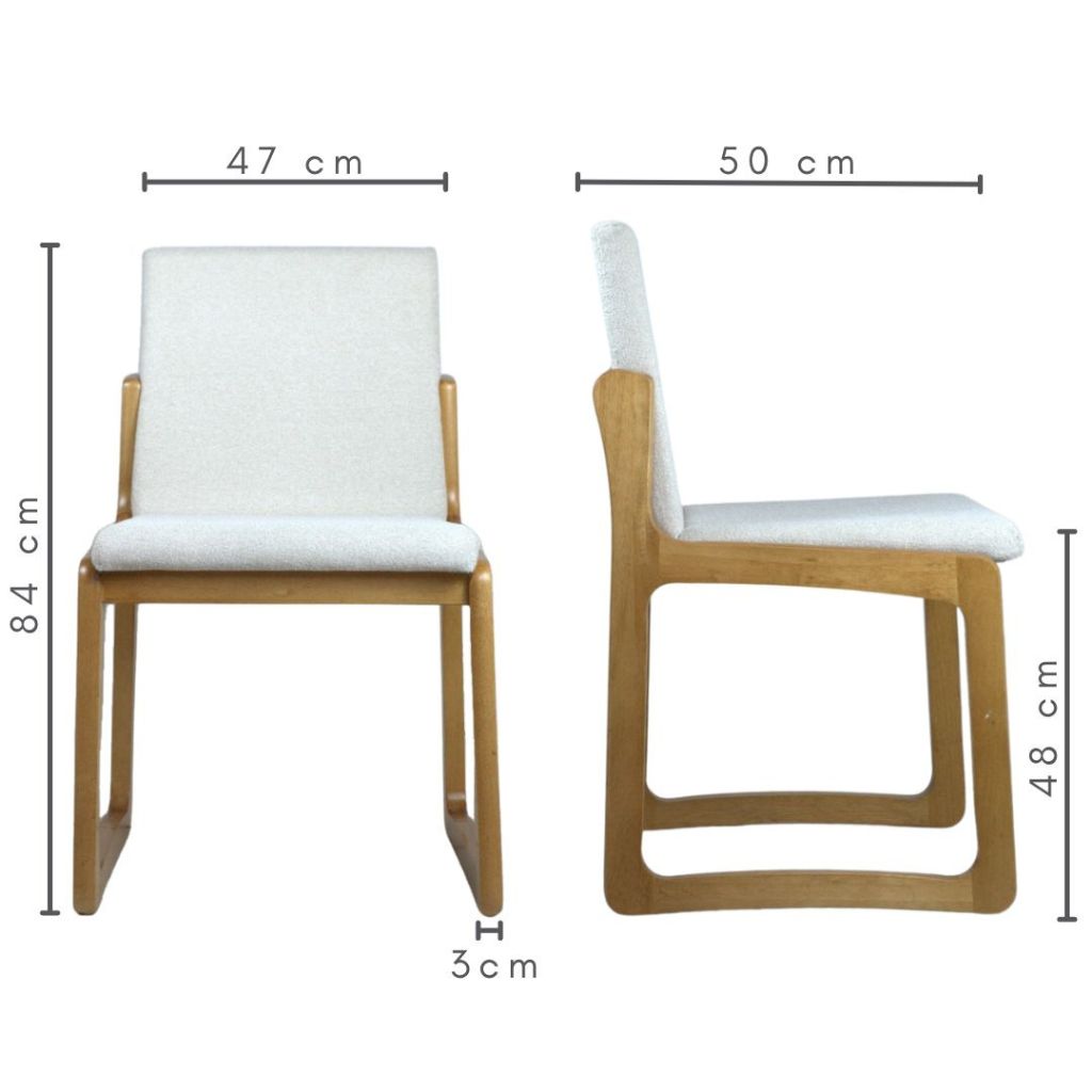 Cadeira de Madeira Elisa Cor Freijó Tecido Bouclé Bege