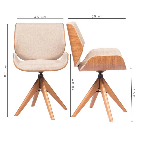 Mesa de Jantar Redonda Merida Base Cone e Tampo Branco 140 cm + 6 Cadeiras Giratória Heloísa Cor Freijó Tecido Frise