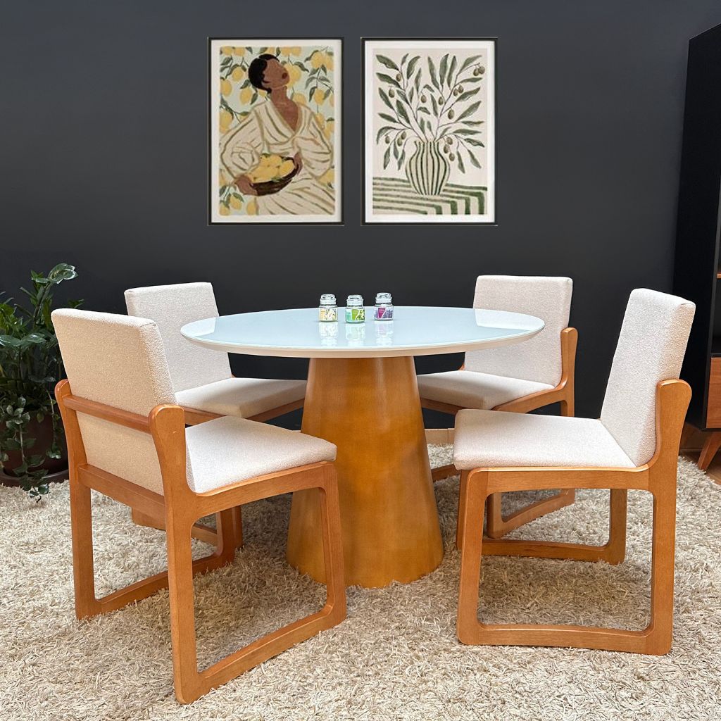 Cadeira de Madeira Elisa Cor Freijó Tecido Bouclé Bege