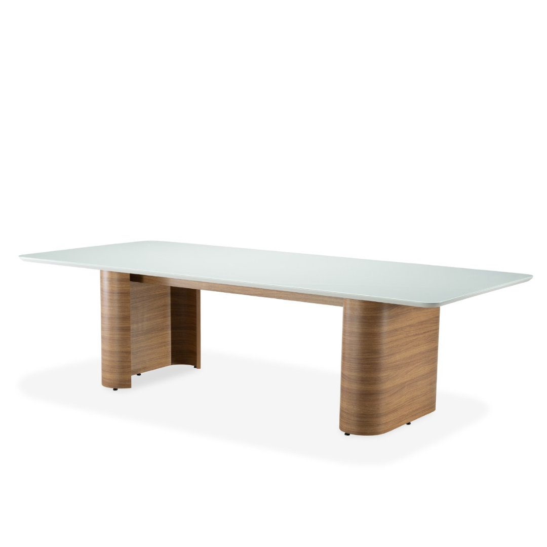 Mesa de Jantar Retangular Georgina Cor Freijó com vidro Off White 270 cm