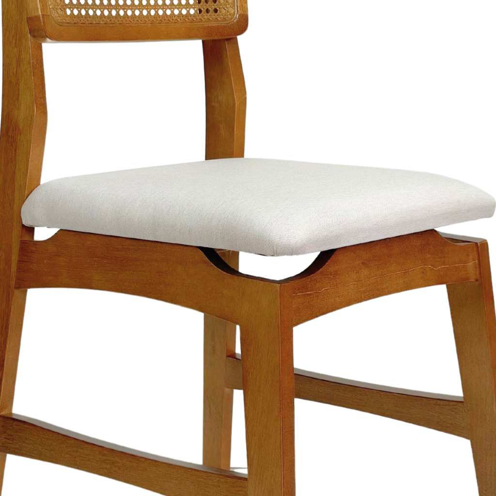 Cadeira de Madeira com Telinha Sextavada Itália Cor Imbuia Tecido Linho Creme - Kit com 2