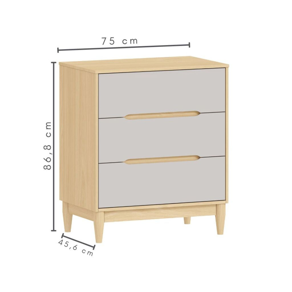Cômoda para Quarto de Bebê 3 Gavetas Tomi Cor Cinza e Carvalho - Quater