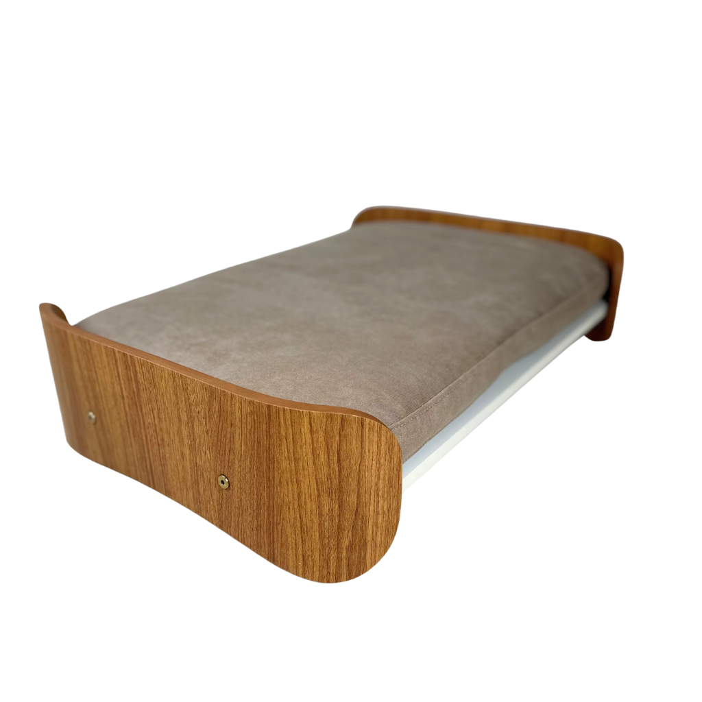 Cama Pet Médio Porte Cor Freijó Gaia Veludo Claro