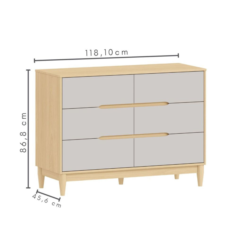 Cômoda para Quarto de Bebê 6 Gavetas Tomi Cor Cinza e Carvalho - Quater