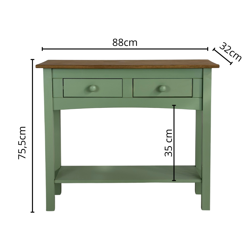 Aparador de Sala ou Cozinha com 2 Gavetas em Madeira Cera Verde Boho