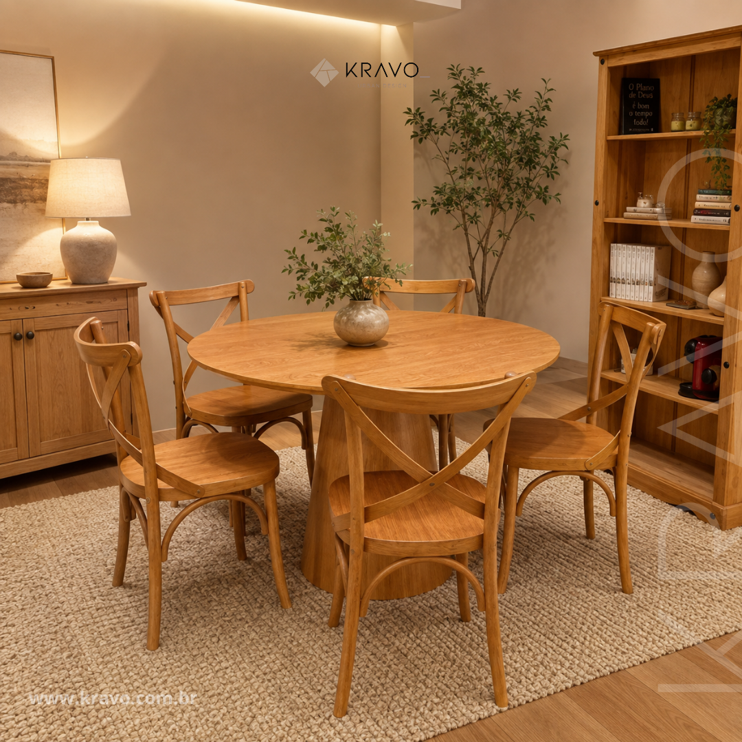 Mesa de Jantar Redonda Claire Base Cone Amêndoa e Tampo Amêndoa 120 cm