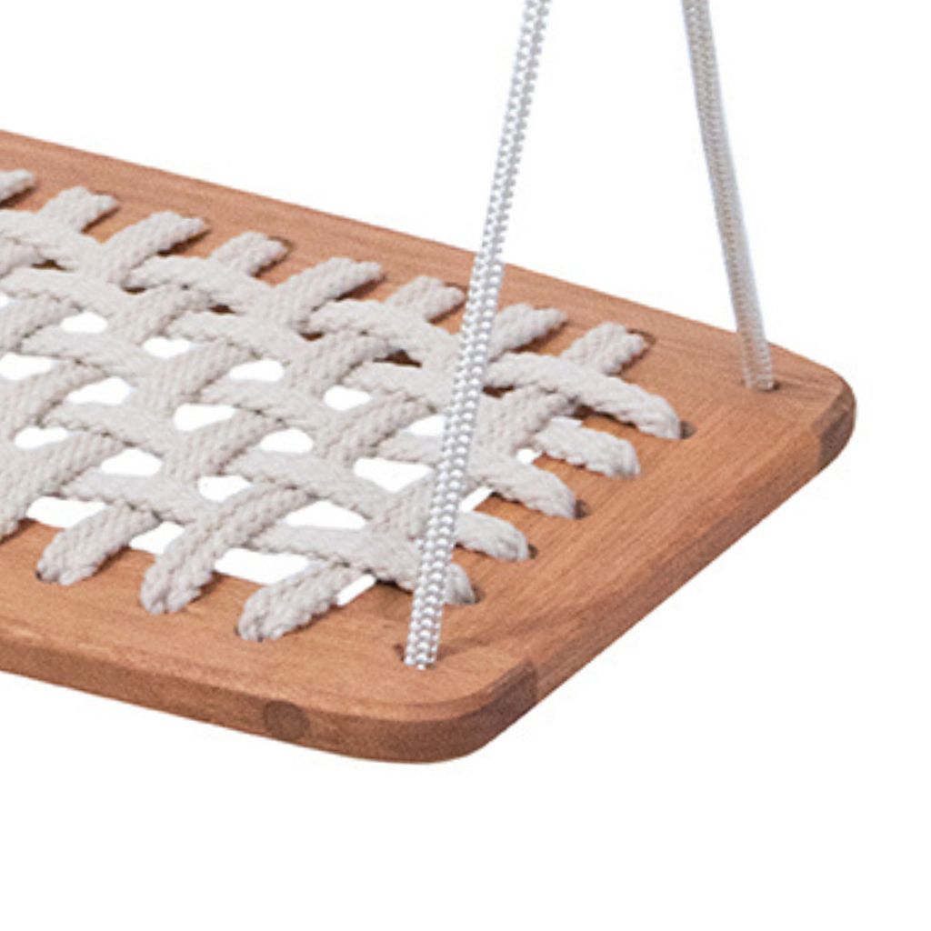 balanço de madeira balanço trançado balanço na cor bege balanço para área externa balanço de madeira com trançado em polipropileno balanço com trançado em cor náutica