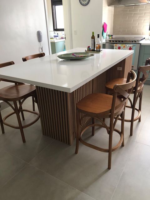 Banqueta de Madeira X Boho Cor Amêndoa Baixa