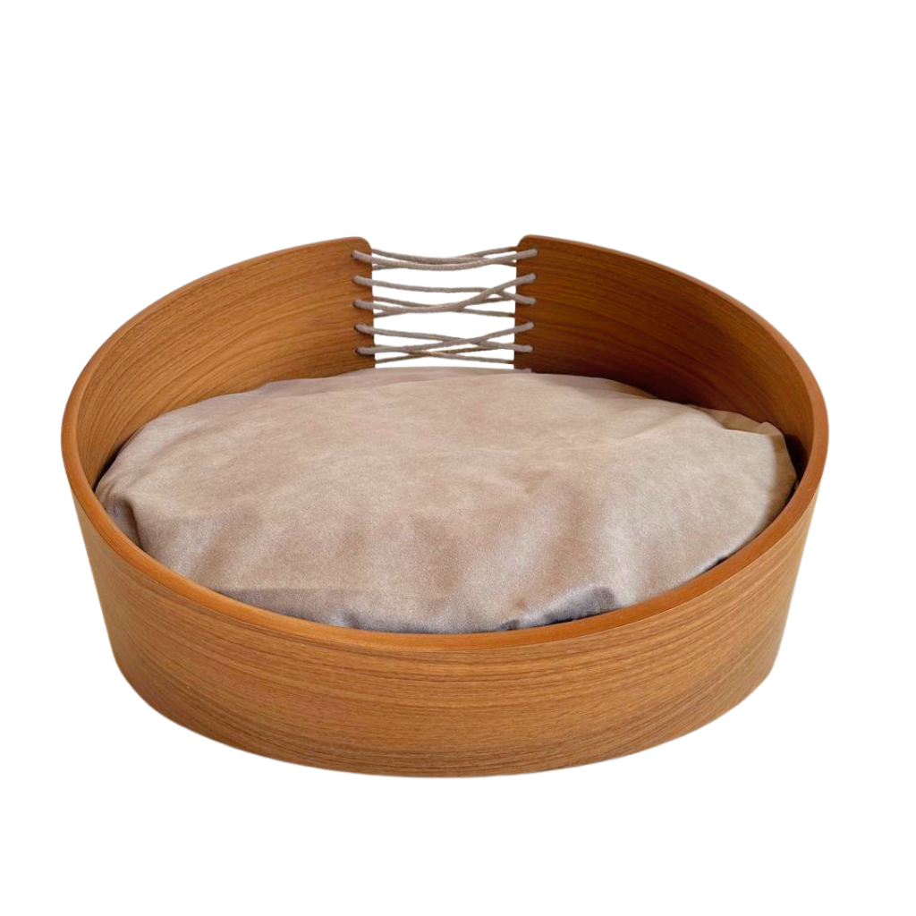 Cama Pet Médio Porte Cor Freijó Hera Veludo Claro