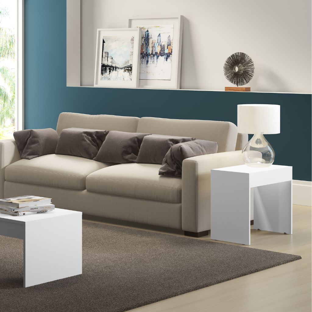Conjunto Para Sala de Estar Aparador Mesa de Centro e Apoio - Branco