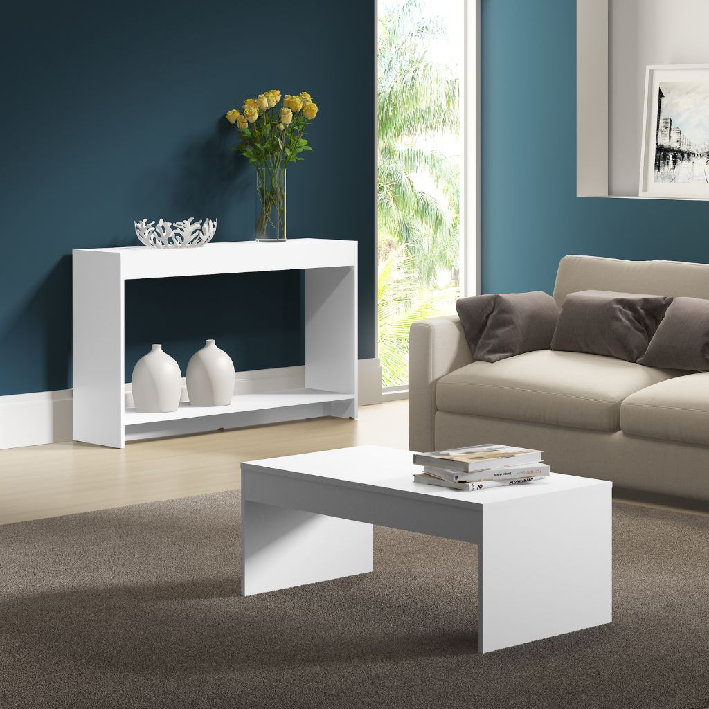 Conjunto Para Sala de Estar Aparador Mesa de Centro e Apoio - Branco