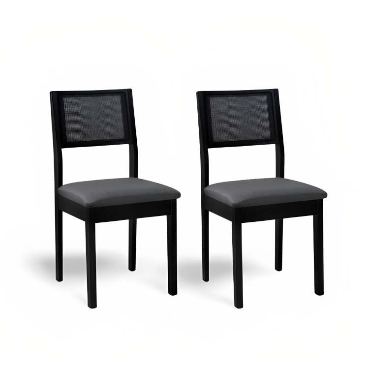 Cadeira de Madeira com Telinha Silvia Cor Preta Tecido Linho Escuro - Kit com 2