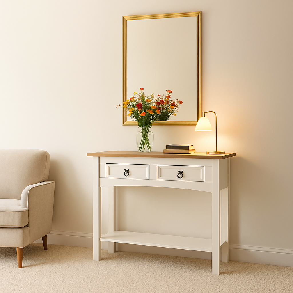 Aparador 2 Gavetas em Madeira Cera Branco Boho