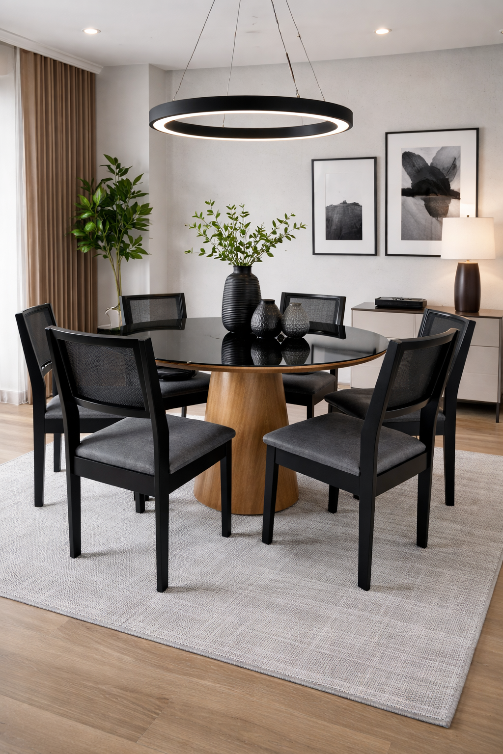 Cadeira de Madeira com Telinha Silvia Cor Preta Tecido Linho Escuro