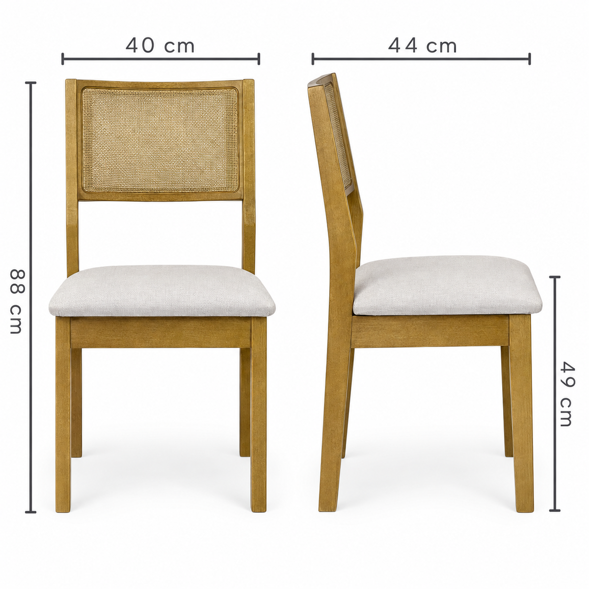 Cadeira de Madeira com Telinha Silvia Cor Amêndoa Tecido Linho Creme - Kit com 2