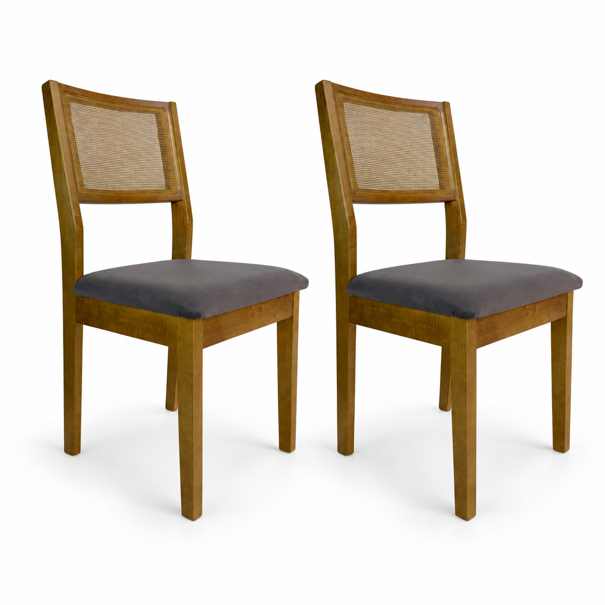 Cadeira de Madeira com Telinha Silvia Cor Amêndoa Tecido Suede Bege - Kit com 2