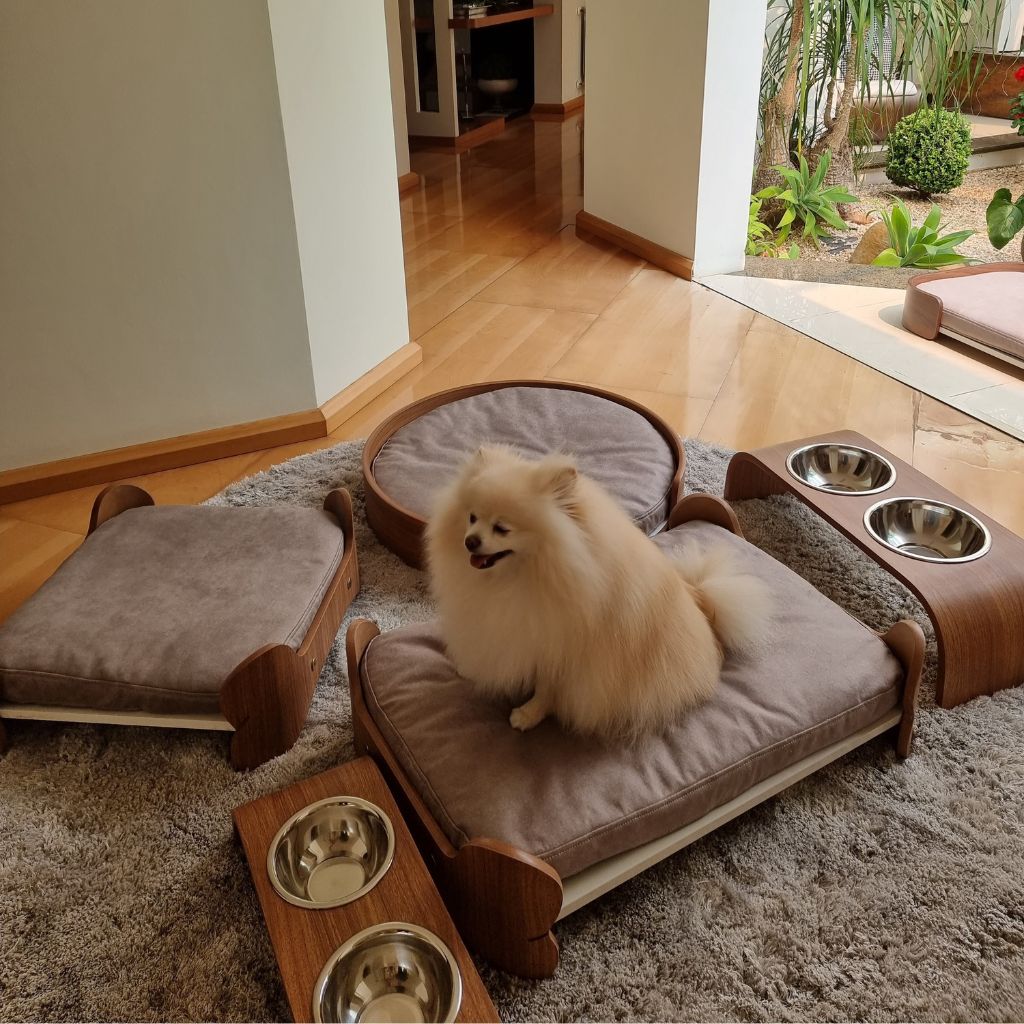 Cama Pet Pequeno porte cor Freijó Morfeu Veludo Claro