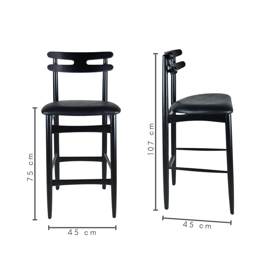 Banqueta Alta de Madeira HW Hanna Cor Preta