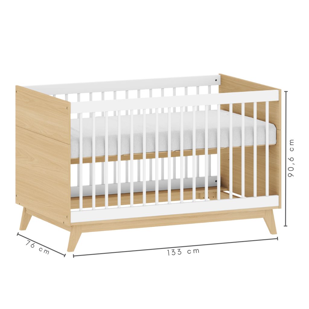 Conjunto Quarto Bebê: Berço + Guarda Roupa 3 Portas e 2 Gavetas Petit Branco e Carvalho