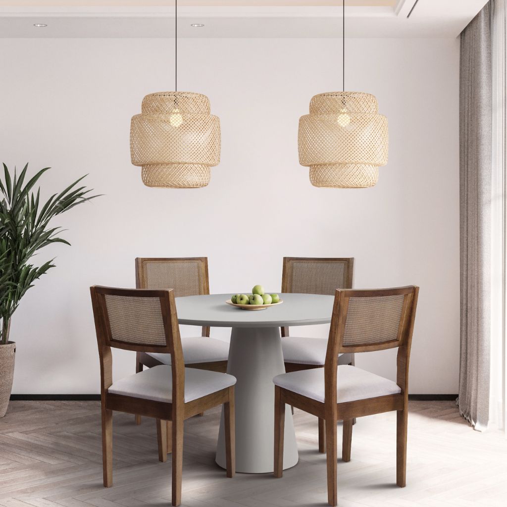 Mesa de Jantar Redonda Pietra Base Cone Fendi e Tampo Fendi com Vidro Sobreposto Fendi 110 cm