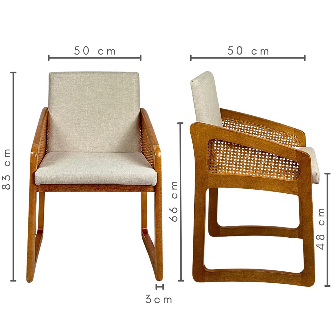 Cadeira de Madeira com Telinha Amália Cor Freijó Tecido Linho Bege