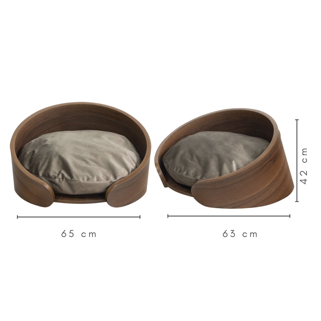 Cama Pet Médio Porte cor Nogueira Eros Veludo Claro