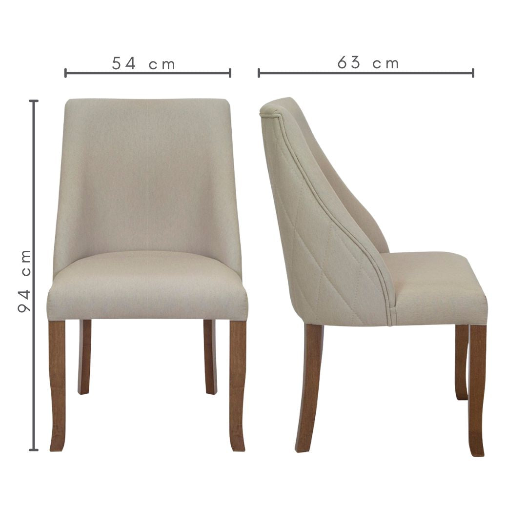 Cadeira de Jantar Lara Cor Castanho Tecido Linho Claro com Matelassê - Kit com 2
