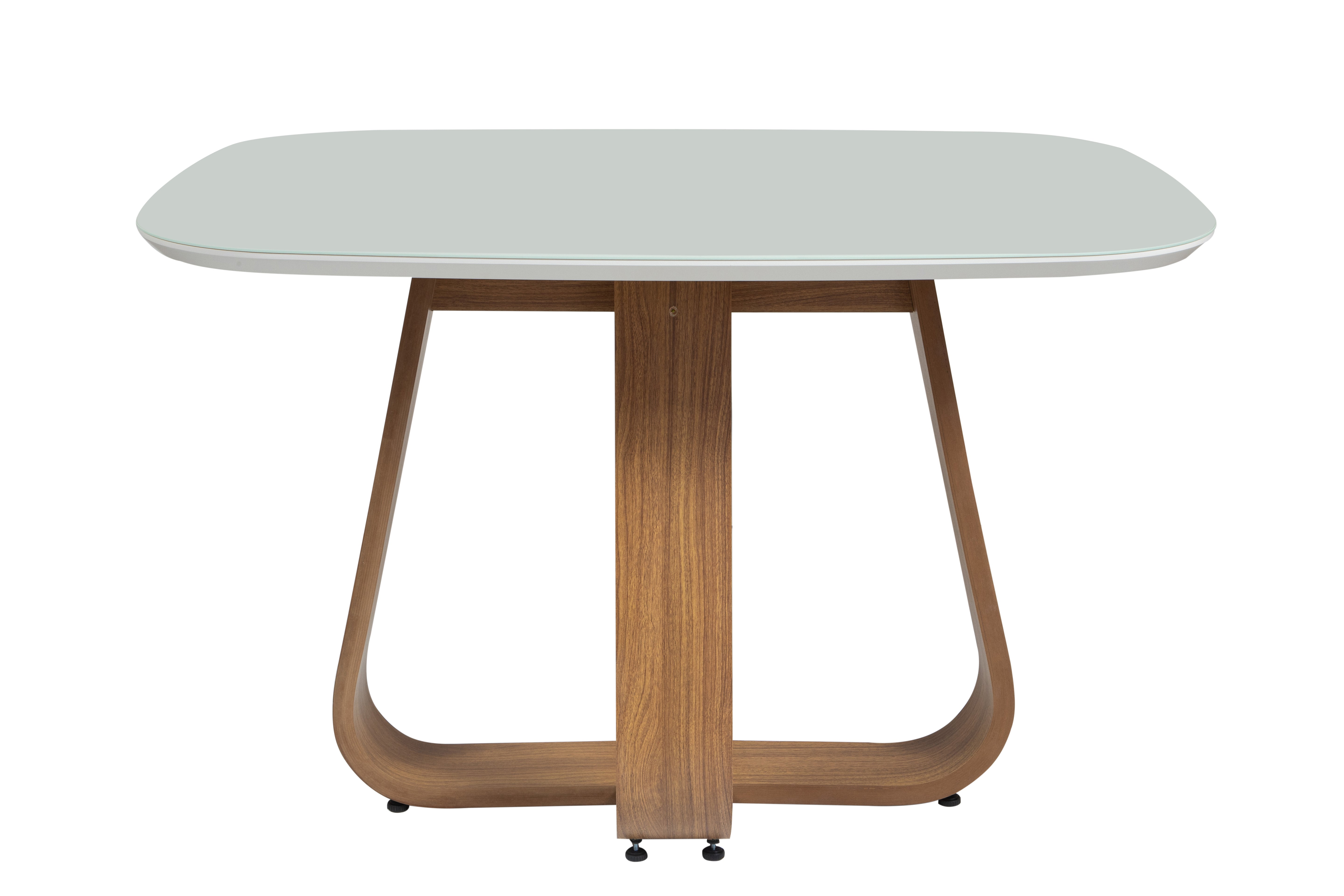 Mesa de Jantar Retangular Helena Cor Freijó com vidro Off White 117 cm