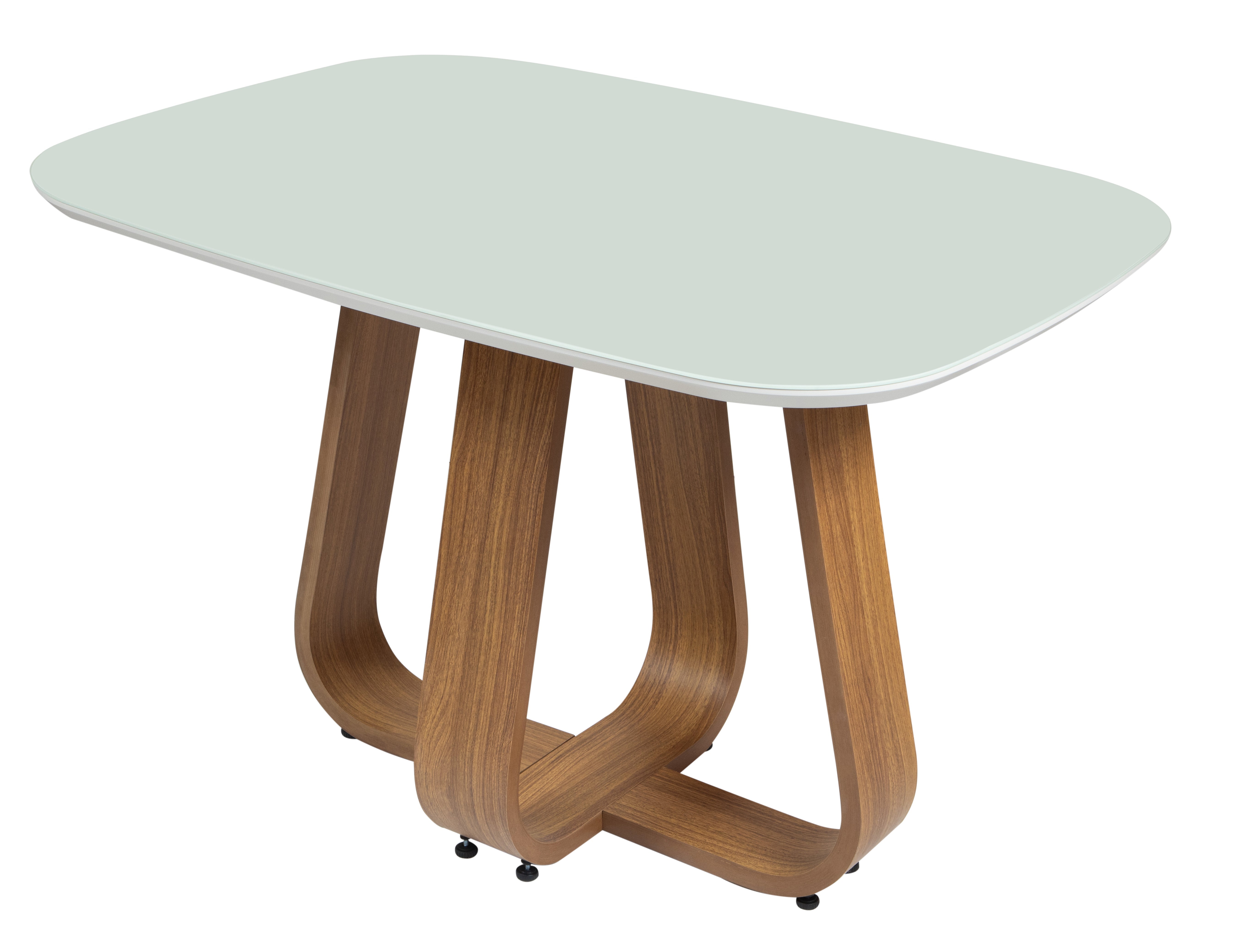 Mesa de Jantar Retangular Helena Cor Freijó com vidro Off White 117 cm + 4 Cadeiras de Jantar Lidiane