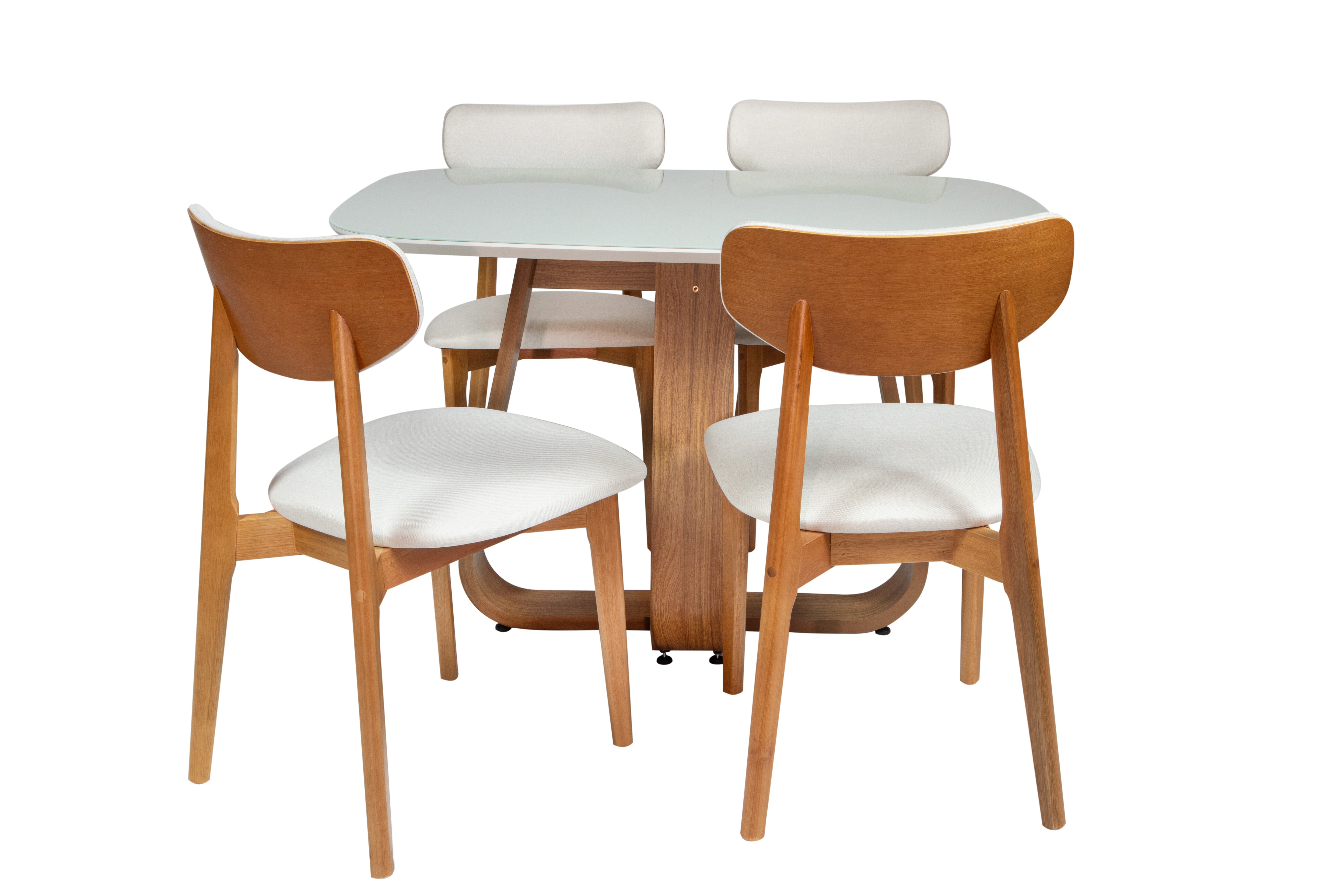 Mesa de Jantar Retangular Helena Cor Freijó com vidro Off White 117 cm