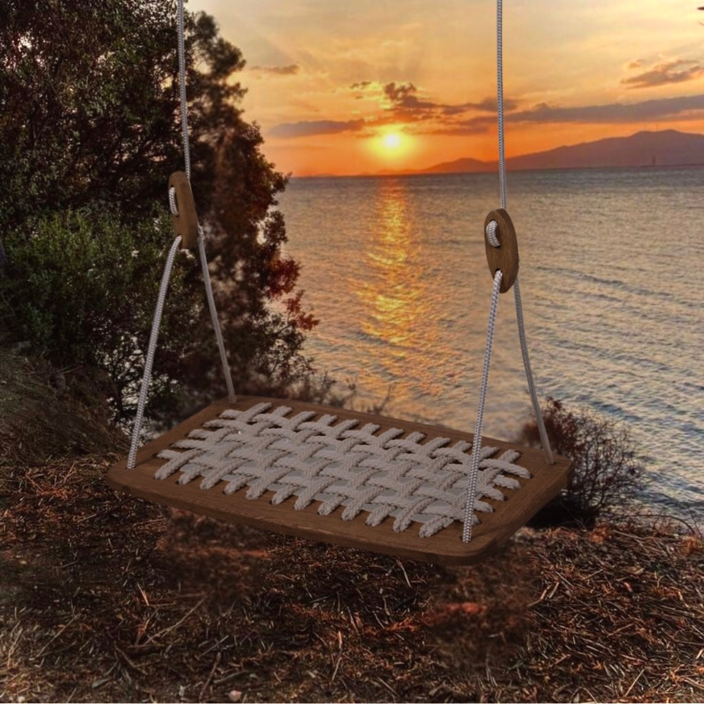 Balanço de Madeira Assento Em Corda Bege Anice