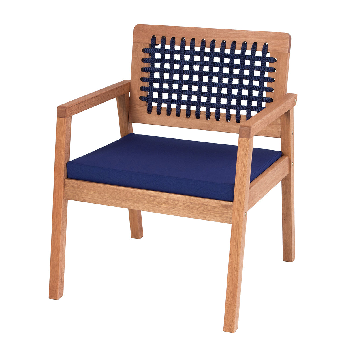 Poltrona Anice de Madeira com corda Azul Tecido Acquablock