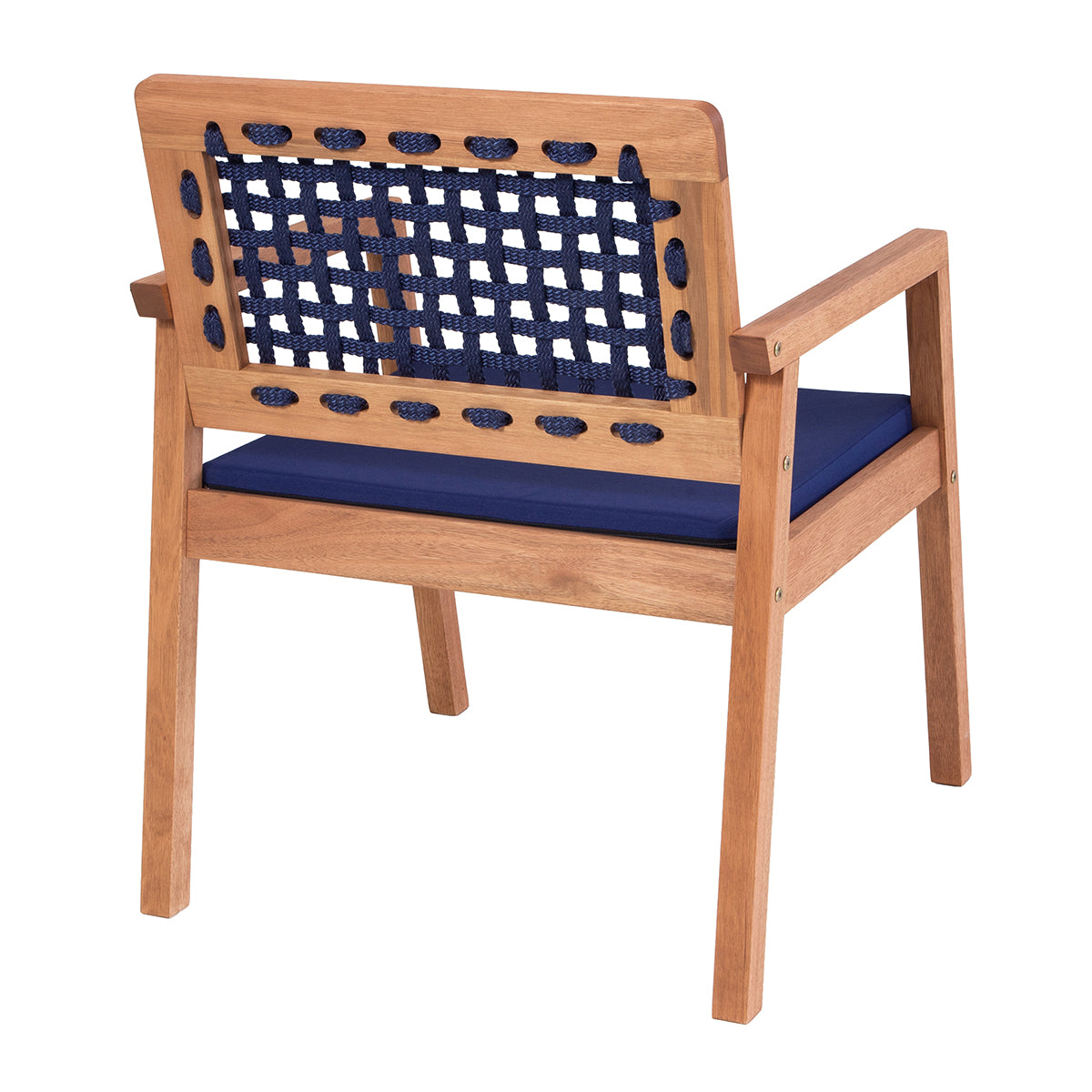 Poltrona Anice de Madeira com corda Azul Tecido Acquablock