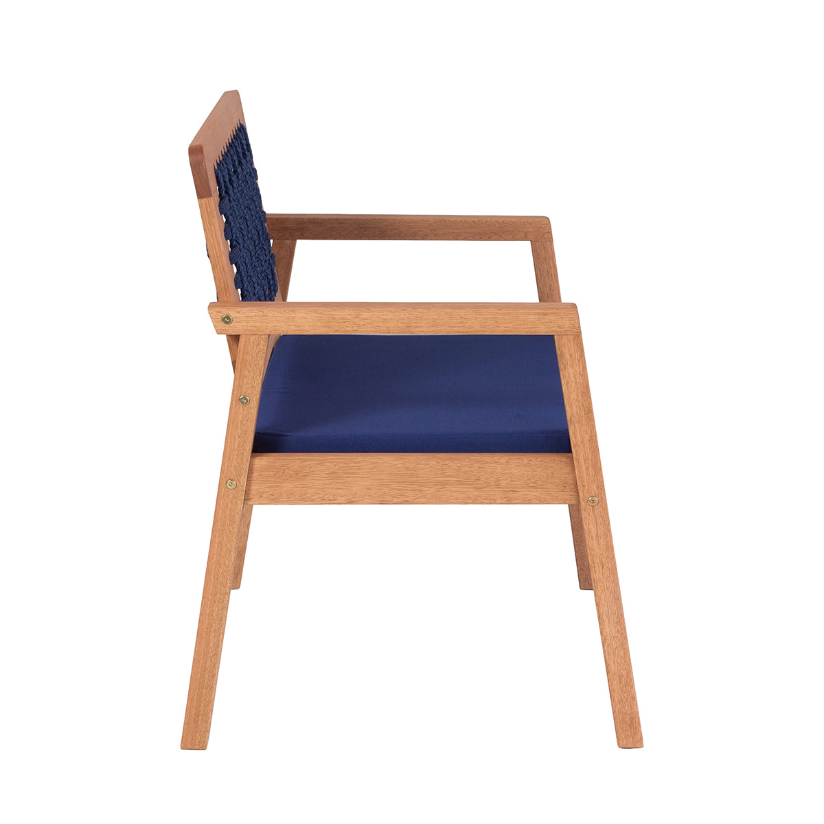 Poltrona Anice de Madeira com corda Azul Tecido Acquablock